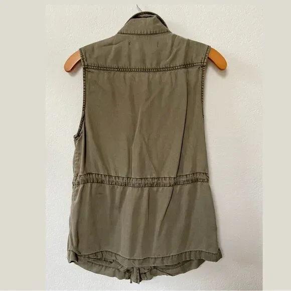 Max Jeans Olive Green long Utility Cargo Vest with pockets barn jacket size S - Picture 2 of 12
